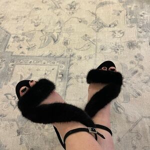 Barneys New York Women’s size 42 Black Mink Fur Strap Heels